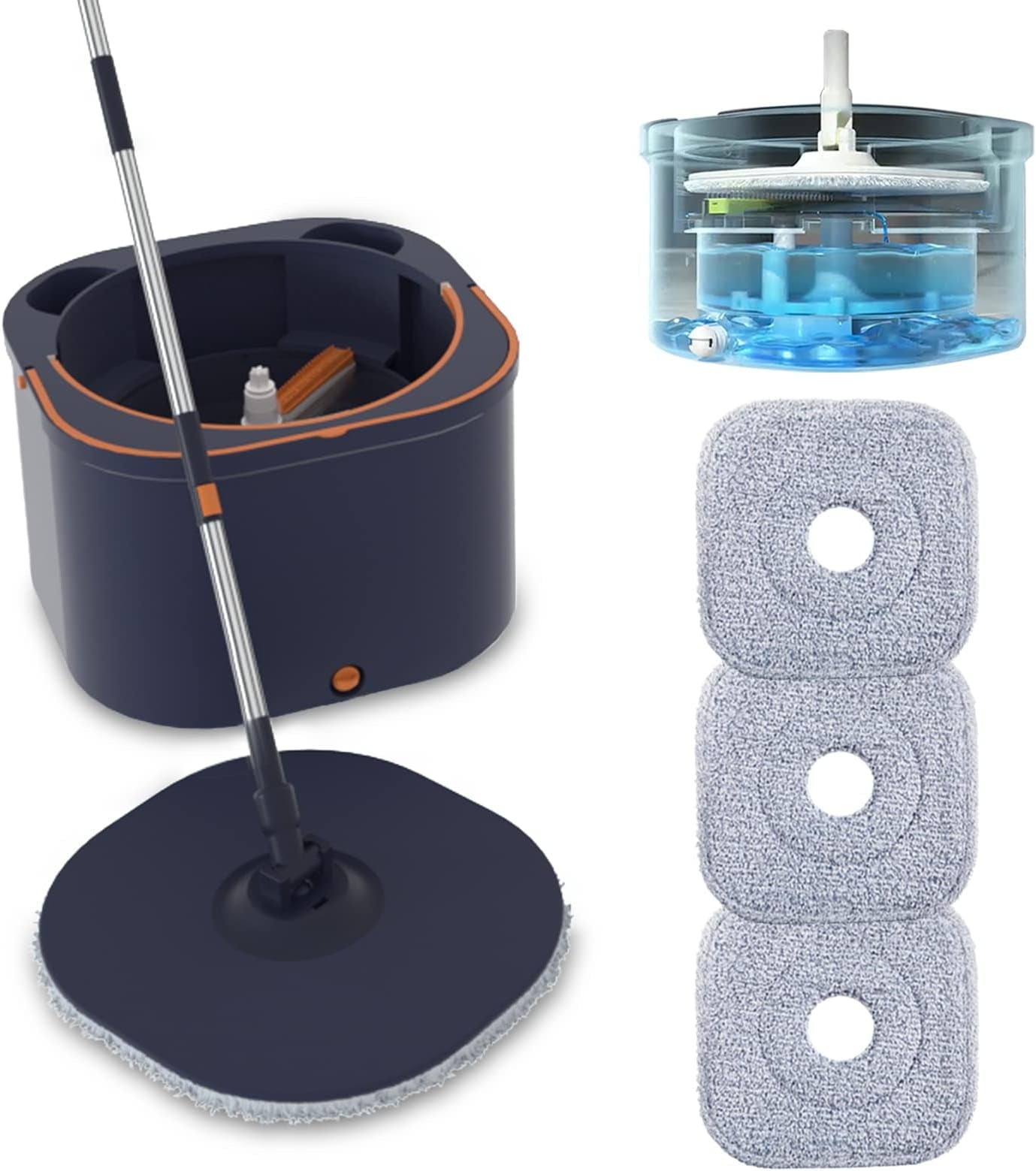 Spin Mop and Bucket Set Includes Square Spin Spin Microfiber Mop for Laminate Hardwood