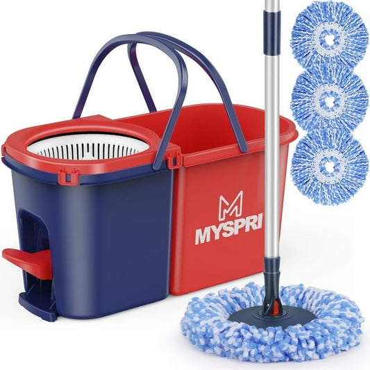 Spin Mop and Bucket System with Wringer Set for Floor