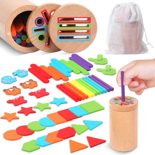 UUGEE Learning Montessori Toys for 3 Year Old Boys, 4 in 1 Sensory Educational Fine Motor Skills Wooden Toys, Birthday Gifts for 36 Months Girls Kids