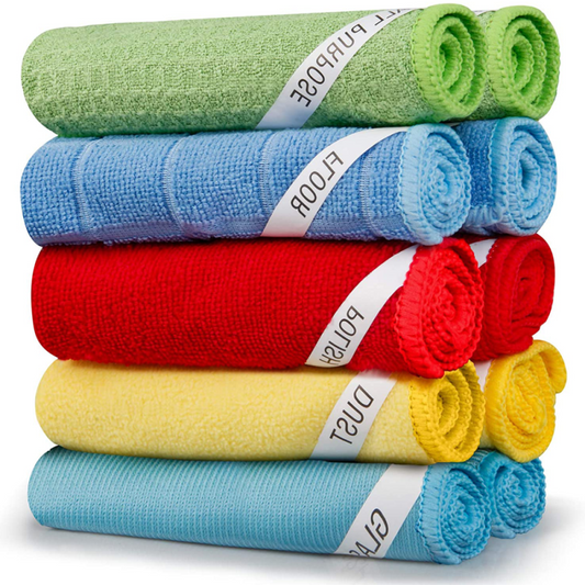 Microfiber Cleaning Cloths 10 Pack - Reusable Cleaning Rags Towel for Glass Kitchen Polish Housekeeping