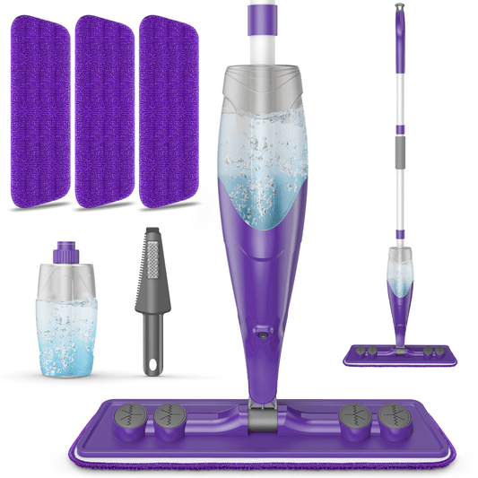 Spray Mop for Floor Cleaning Wet Mop with 22 oz Refillable Bottle and 3 Washable Microfiber Pads Home Commercial Use, Purple
