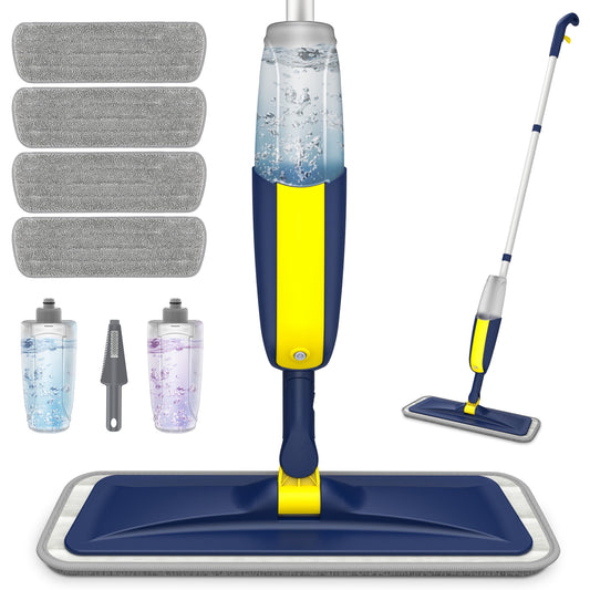 Microfiber Spray Mops for Floor Cleaning with 4 Washable Pads 2 Refillable Bottle Dark Blue