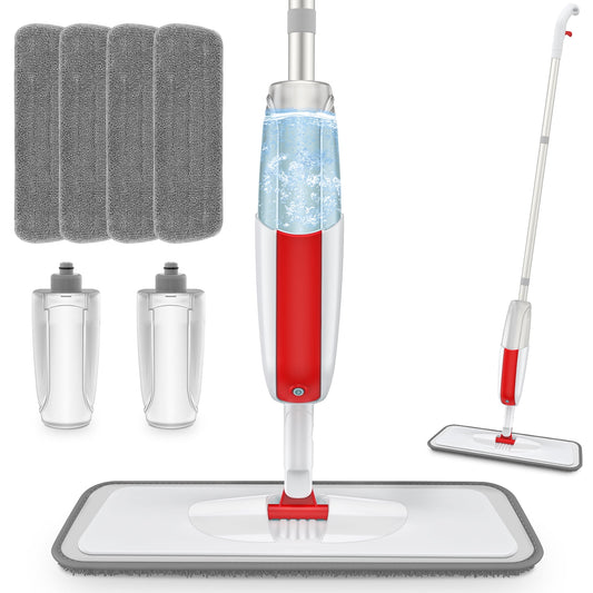 Microfiber Spray Mops for Floor Cleaning with 4 Washable Pads 2 Refillable Bottle White