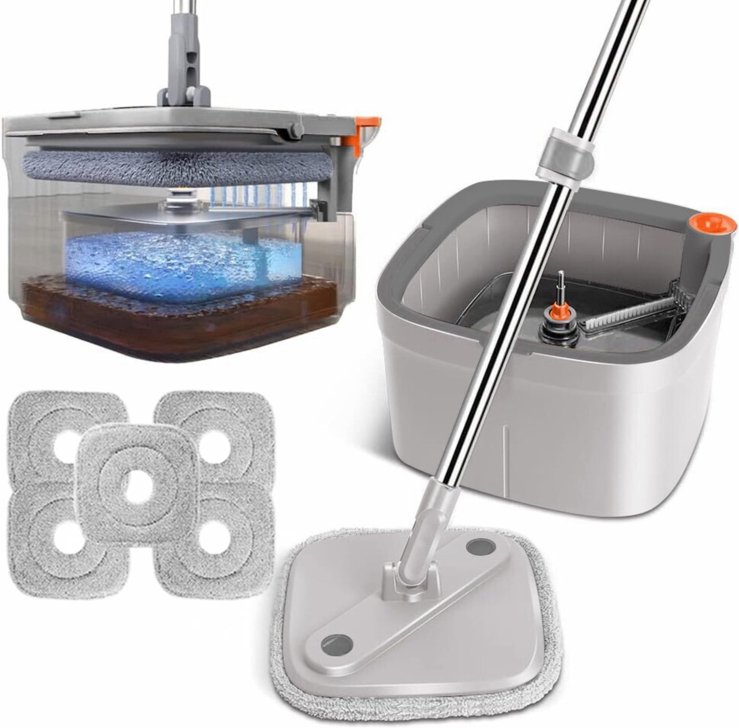 Spin Mop and Bucket Set Dual Compartment Mop Bucket for Hardwood Tile Marble Floors