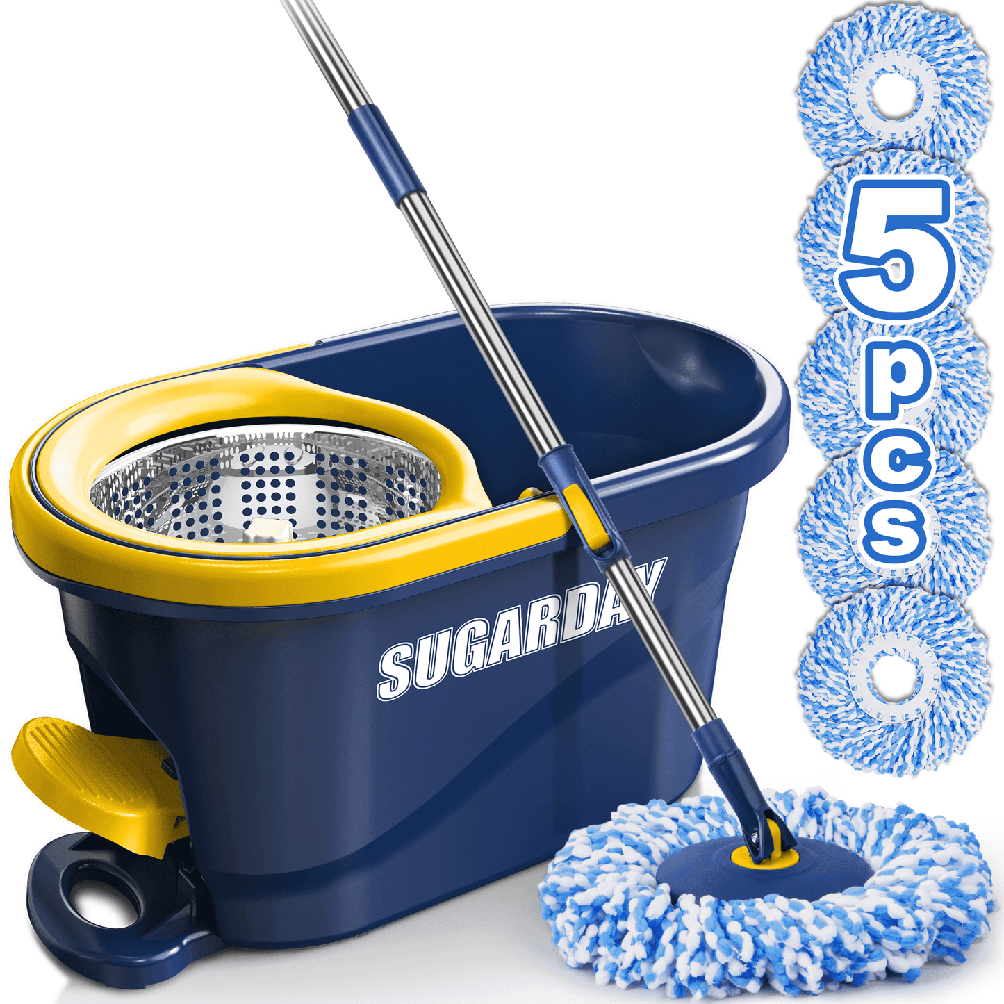 Spin Mop and Bucket System with Wringer Set for Floors Cleaning,Yellow