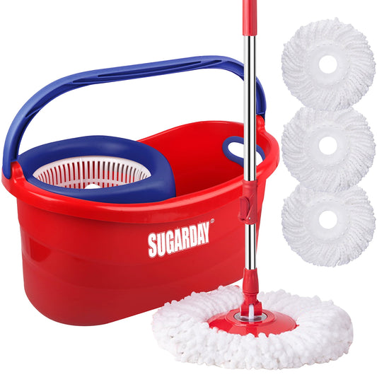 Spin Mop and Bucket System with Wringer Set for Floors Red