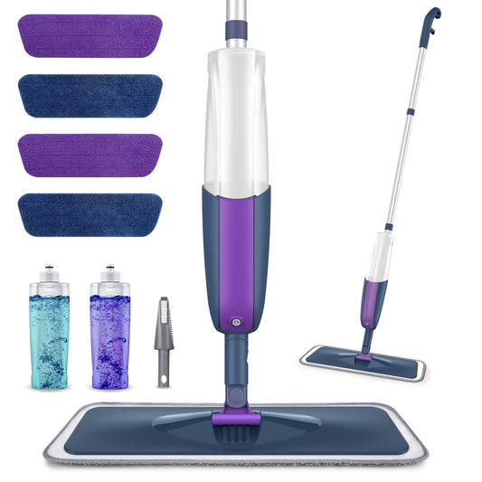 Spray Dust Mop for Floor Cleaning Wet Dry Mop with 2 Refillable Bottle 4 Washable Pads