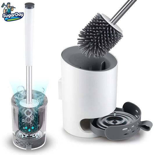 Toilet Bowl Brush and Caddy Holder Set for Bathroom Soft Bristle Silicone Plunger Set Toilet Scrubber with Tweezers Whit