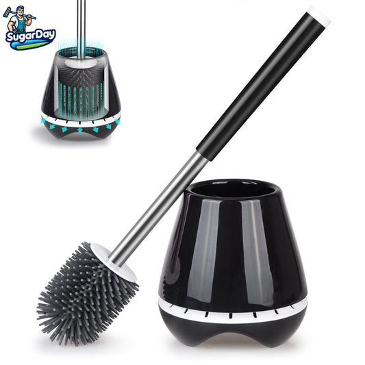 Toilet Brush and Caddy Holder with Silicone Bristle for Bathroom Toilet Scrubber Bowl Brush
