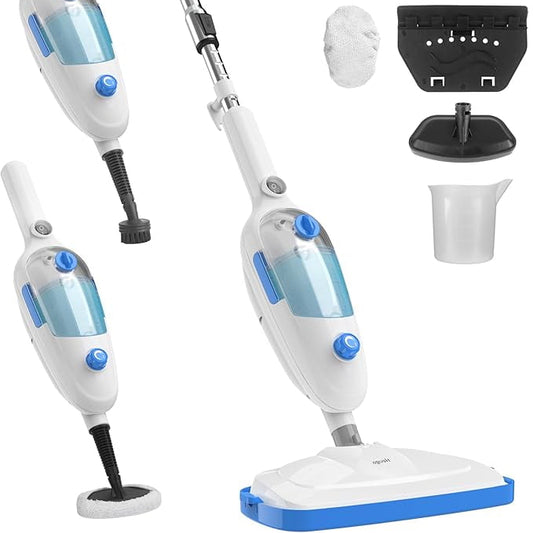 Steam Mop with Detachable Handheld Floor Scrubber Steamer Cleaner Mop for Carpet Floor Cleaning with LED Headlights, 4 Soft Scrub Pads, 2 Water Tank