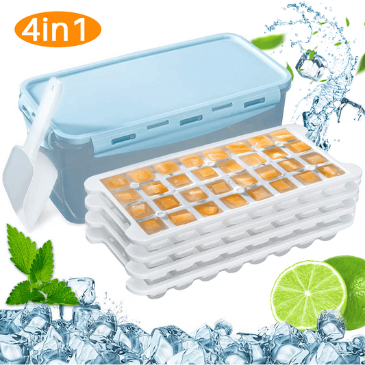 SUPTREE Silicone Ice Cube Trays for Freezer with Lids and Bin 4 Pack Mini Ice Cubes Molds for Whiskey Coffee Juice