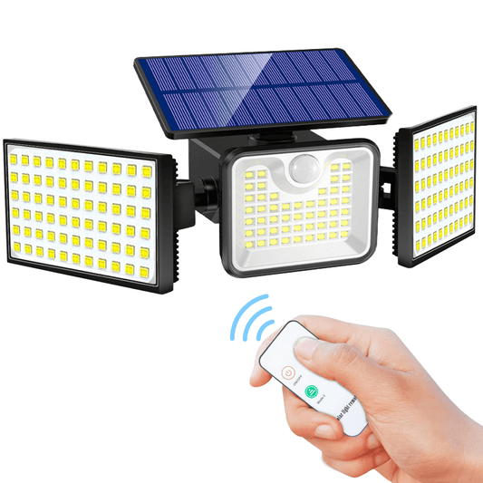Solar Lights Outdoor with Motion Sensor 3 Heads Remote Control Security VIIWII Flood Light for Outside