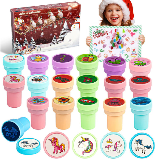 UUGEE Christmas Advent Calendar 2024 for kids, 24 Days Surprise Countdown Calendar Unicorn Self-Inking Stampers Toy, Set of 24 Xmas Gift
