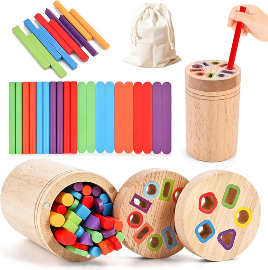 UUGEE Baby Learning Montessori Toys for 1 2 3 Year Old Boys, 4 in 1 Toddler Sensory Educational Fine Motor Skills Wooden Toys, Birthday Gifts for 12, 18 Months Girls Kids